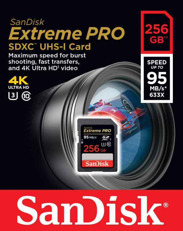 Карта памяти SDXC  256 GB  SanDisk Class 10 Extreme Pro V30 UHS-I U3 (95 Mb/s)