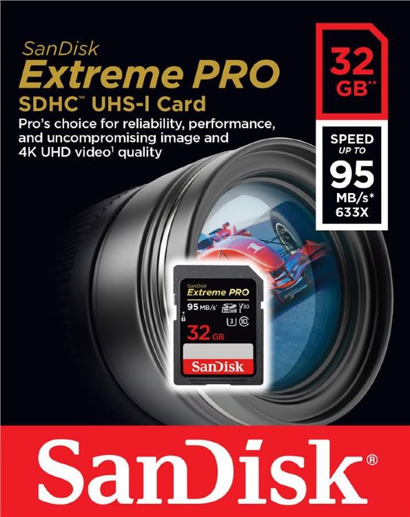 Карта памяти 32ГБ SD SanDisk Extreme Pro V30 UHS-I U3 Class10 95Mb/s