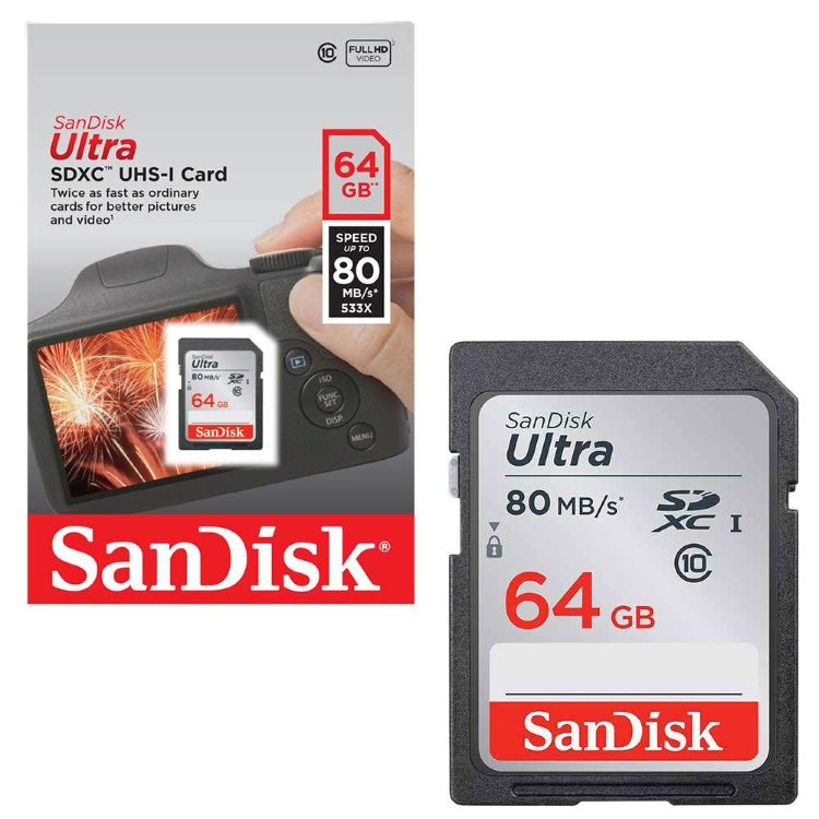 Карта памяти SDXC 64Gb SanDisk, Ultra, Class10, UHS-I 80Mb/s