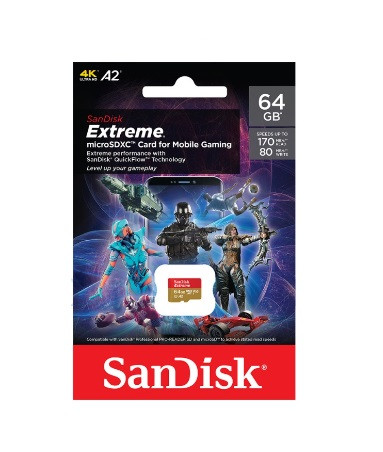 Карта памяти SanDisk Extreme microSDXC Class 10 UHS Class 3 V30 A2 170MB/s 64 GB без адаптера SD