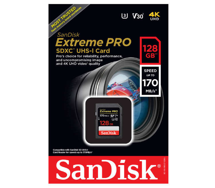 Карта памяти SanDisk Extreme Pro SDXC UHS Class 10 V30 170 MB/s 128GB 