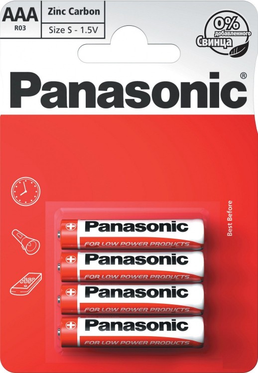 Батарейки Panasonic Zinc Carbon AAA/R03, 4 шт.